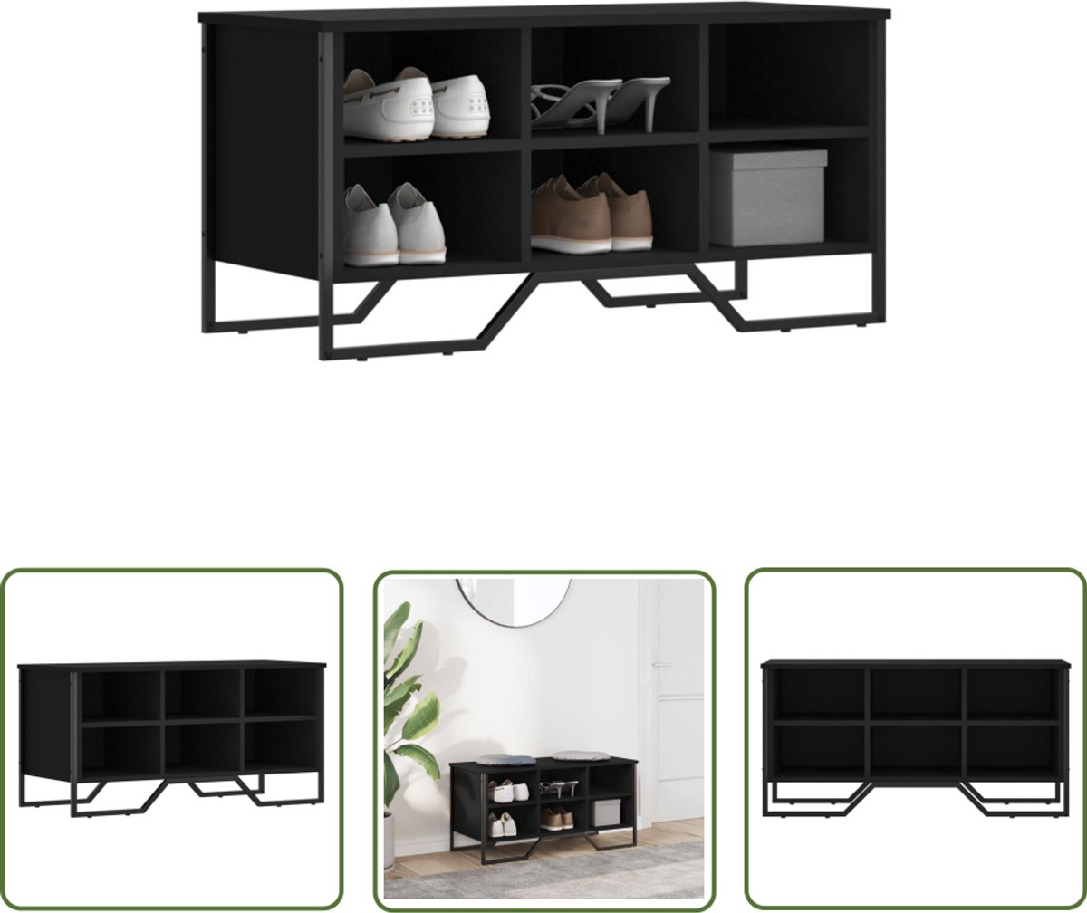 vidaXL Schoenenkast 90x38x45,5 cm bewerkt hout zwart - Schoenenkast - Houten Schoenenkast - Zwarte Schoenenkast - Opbergkast - Entree Kast (8025340609364)