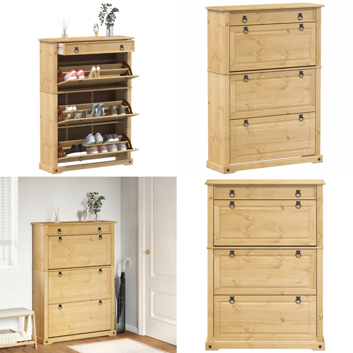 vidaXL Schoenenkast Corona 99x32x138 cm massief grenenhout - Schoenenrek - Schoenenrekken - Opbergrek Voor Schoenen - Schoenenstellage (8242603160237)