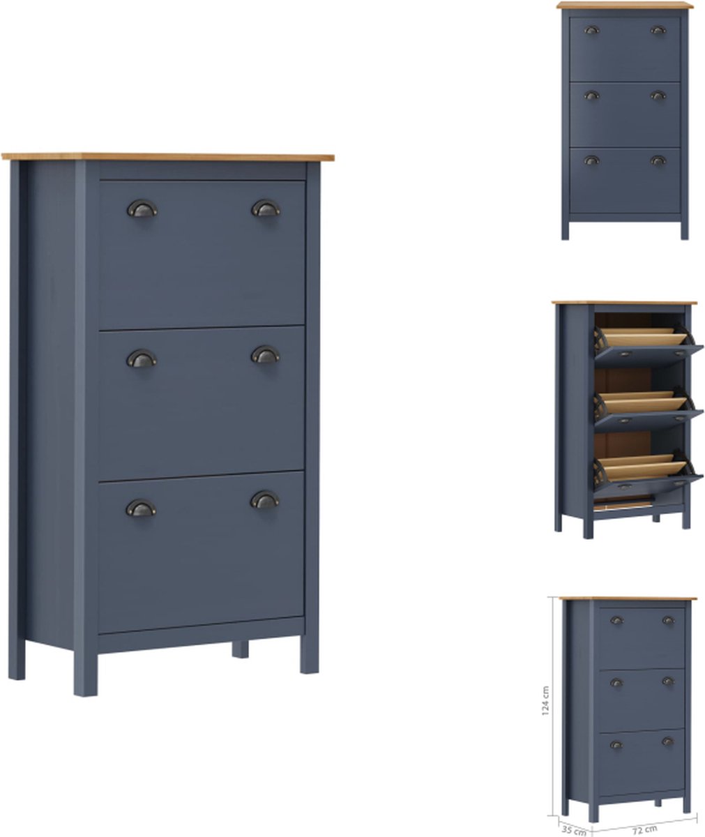 vidaXL Schoenenkast - Schoenenkasten - Opbergkast - Opbergkasten - Schoenenkast Hill 72x35x124 cm massief grenenhout grijs (8721096735240)