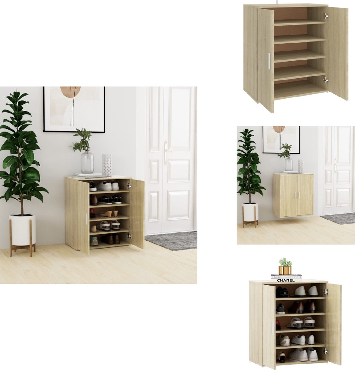 vidaXL Schoenenkast - Schoenenkasten - Schoenen Kast - Schoenen Kasten - Schoenenkast 60x35x70 cm bewerkt hout sonoma eikenkleurig (8721032944538)