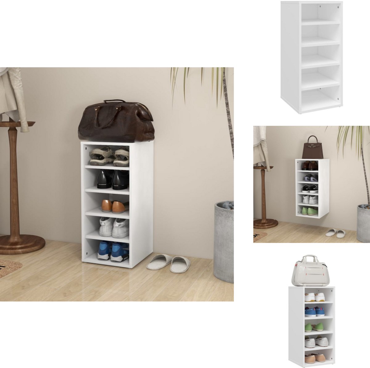 vidaXL Schoenenkast - Schoenenkasten - Schoenenopbergers - Schoenenopbergers - Schoenenkast 31,5x35x70 cm bewerkt hout wit (8721032943791)