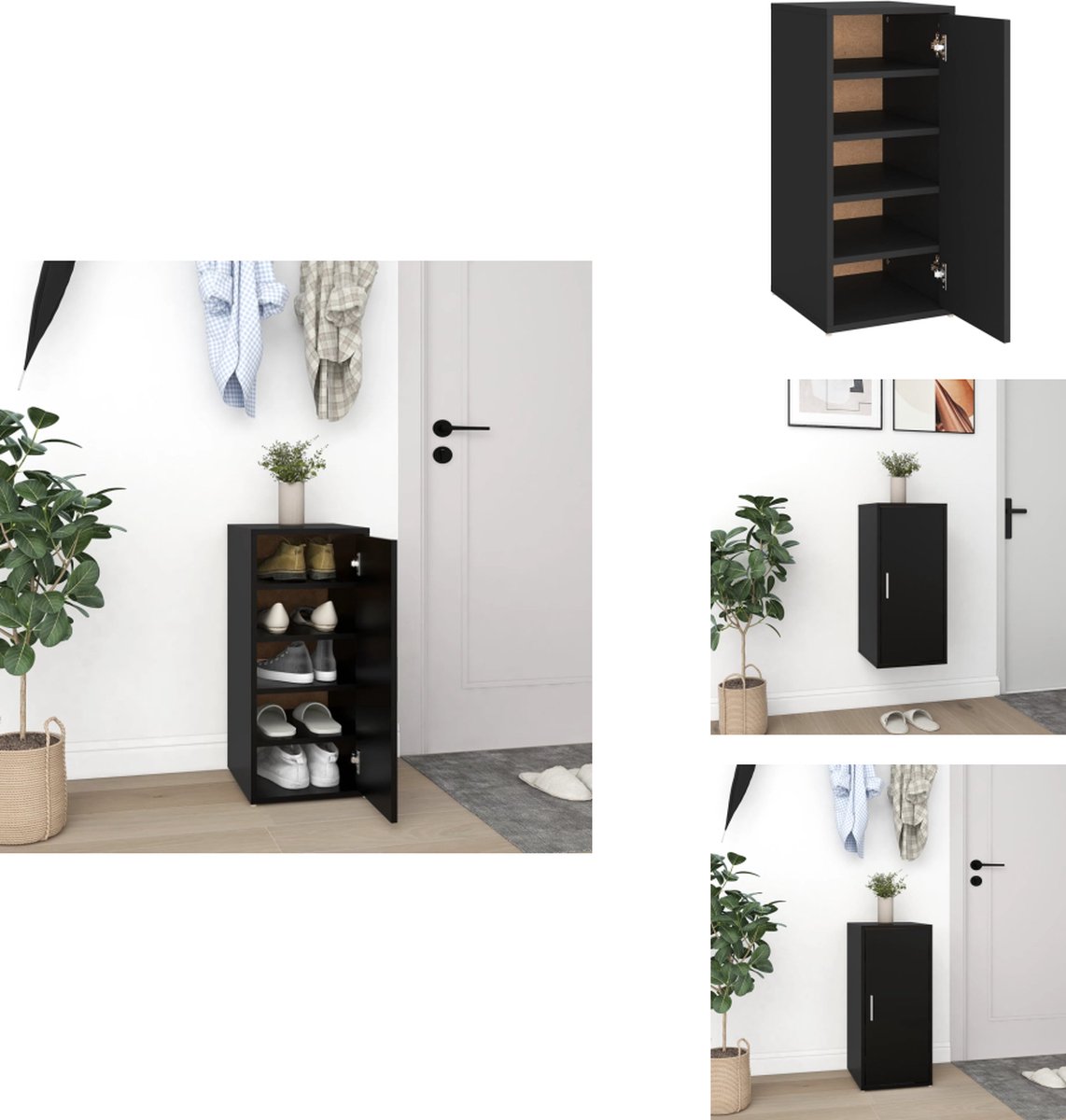 vidaXL Schoenenkast - Schoenenkasten - Schoenenopbergers - Schoenenopbergers - Schoenenkast 32x35x70 cm bewerkt hout zwart (8721096982576)