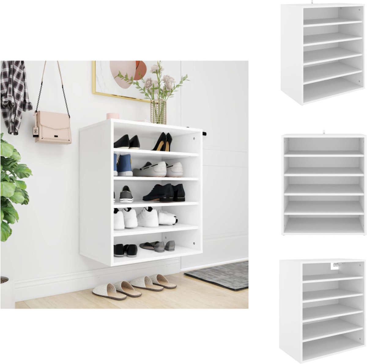 vidaXL Schoenenkast - Schoenenkasten - Schoenenopbergers - Schoenenopbergers - Schoenenkast 60x35x70 cm bewerkt hout wit (8721096729607)
