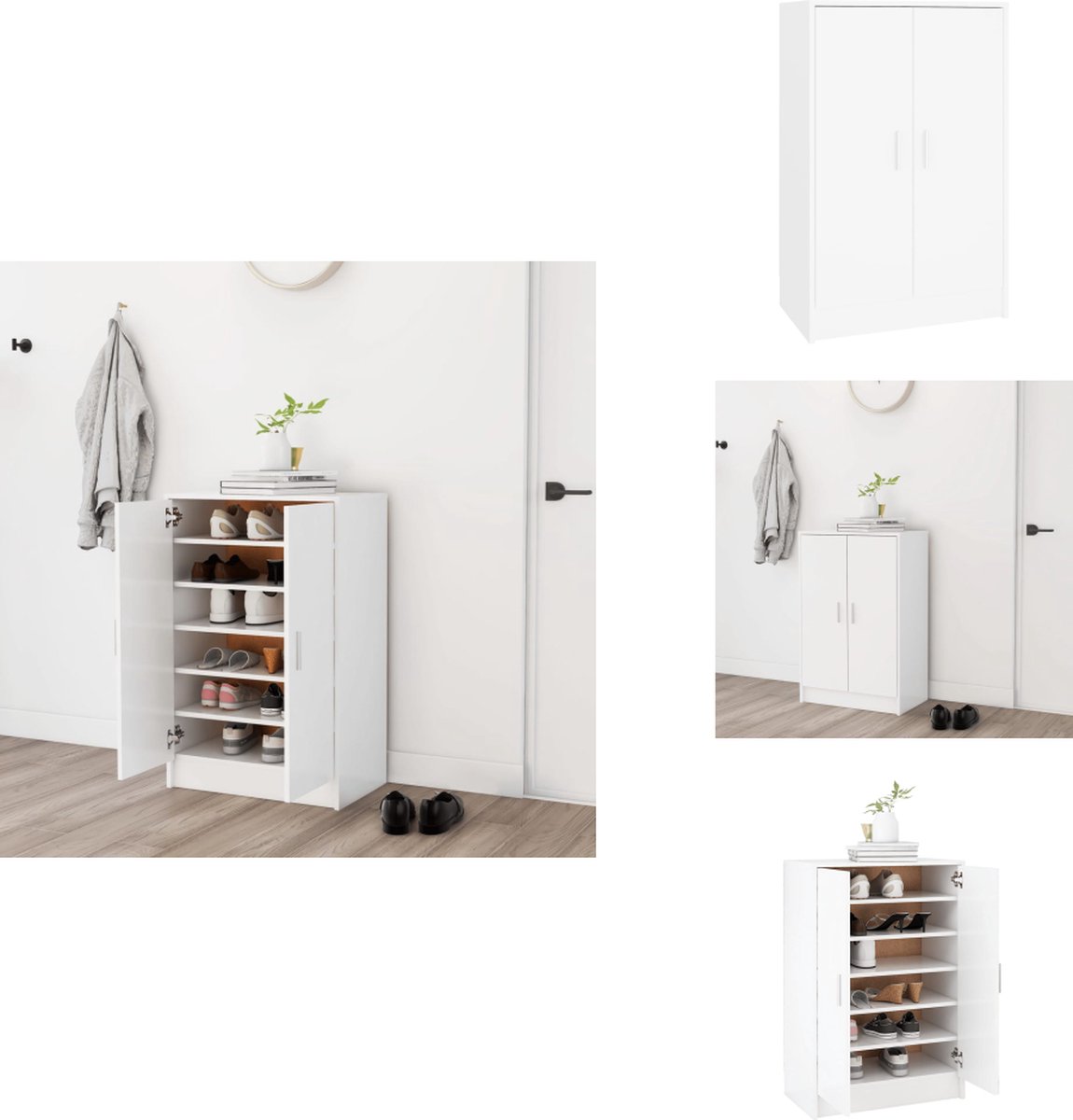 vidaXL Schoenenkast - Schoenenkasten - Schoenenopbergers - Schoenenopbergers - Schoenenkast 60x35x92 cm bewerkt hout wit (8721096864827)
