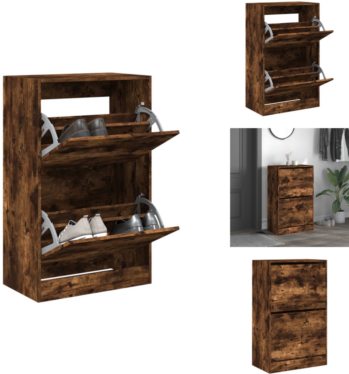 vidaXL Schoenenkast - Schoenenkasten - Schoenenrek - Schoenen Kast - Schoenenkast 60x34x96,5 cm bewerkt hout gerookt eikenkleurig (8099232105760)