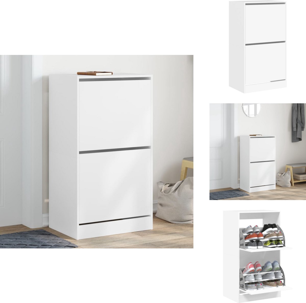 vidaXL Schoenenkast - Schoenenkasten - Schoenenrek - Schoenen Kast - Schoenenkast met 2 klaplades 60x42x108 cm wit (8099232109102)