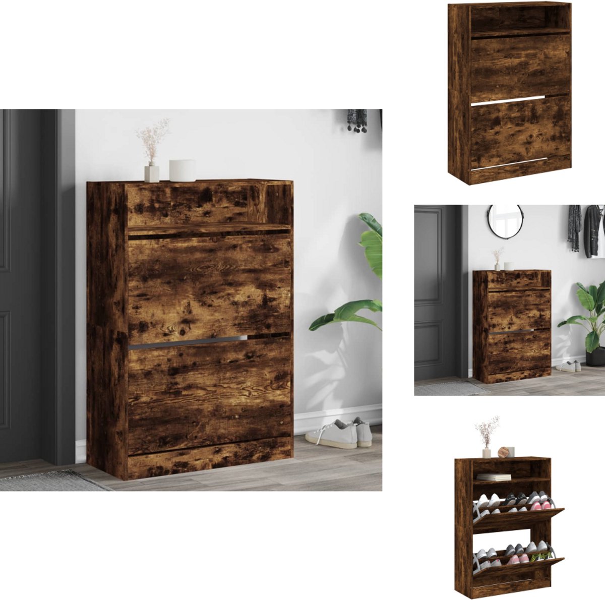 vidaXL Schoenenkast - Schoenenkasten - Schoenenrek - Schoenen Kast - Schoenenkast met 2 klaplades 80x34x116 cm gerookt eikenkleurig (8065716424627)