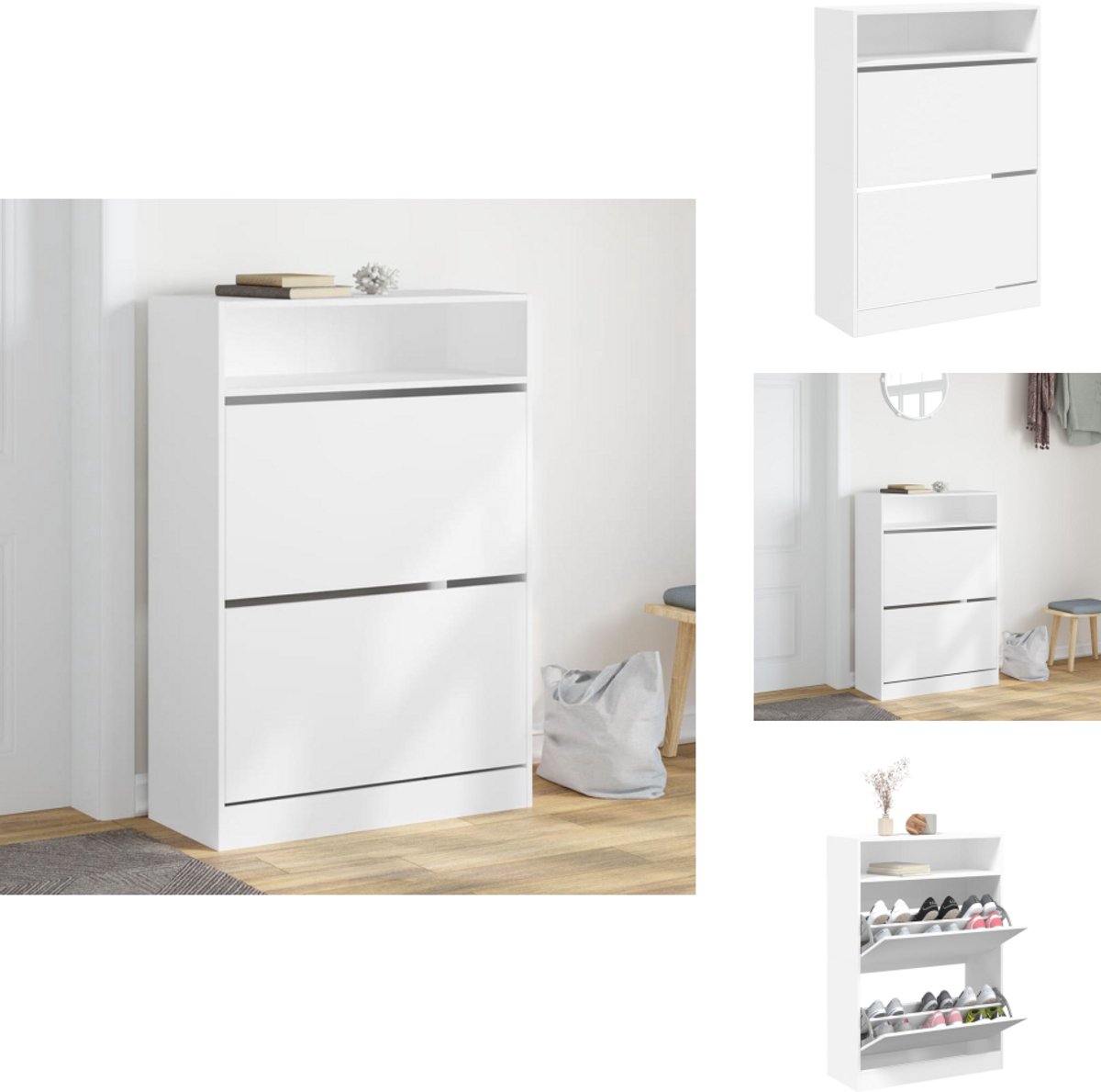 vidaXL Schoenenkast - Schoenenkasten - Schoenenrek - Schoenen Kast - Schoenenkast met 2 klaplades 80x34x116 cm wit (8065716413102)