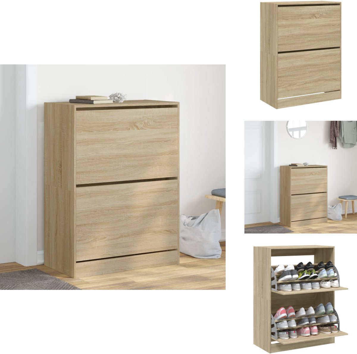 vidaXL Schoenenkast - Schoenenkasten - Schoenenrek - Schoenen Kast - Schoenenkast met 2 klaplades 80x42x108 cm sonoma eikenkleurig (8099232167089)
