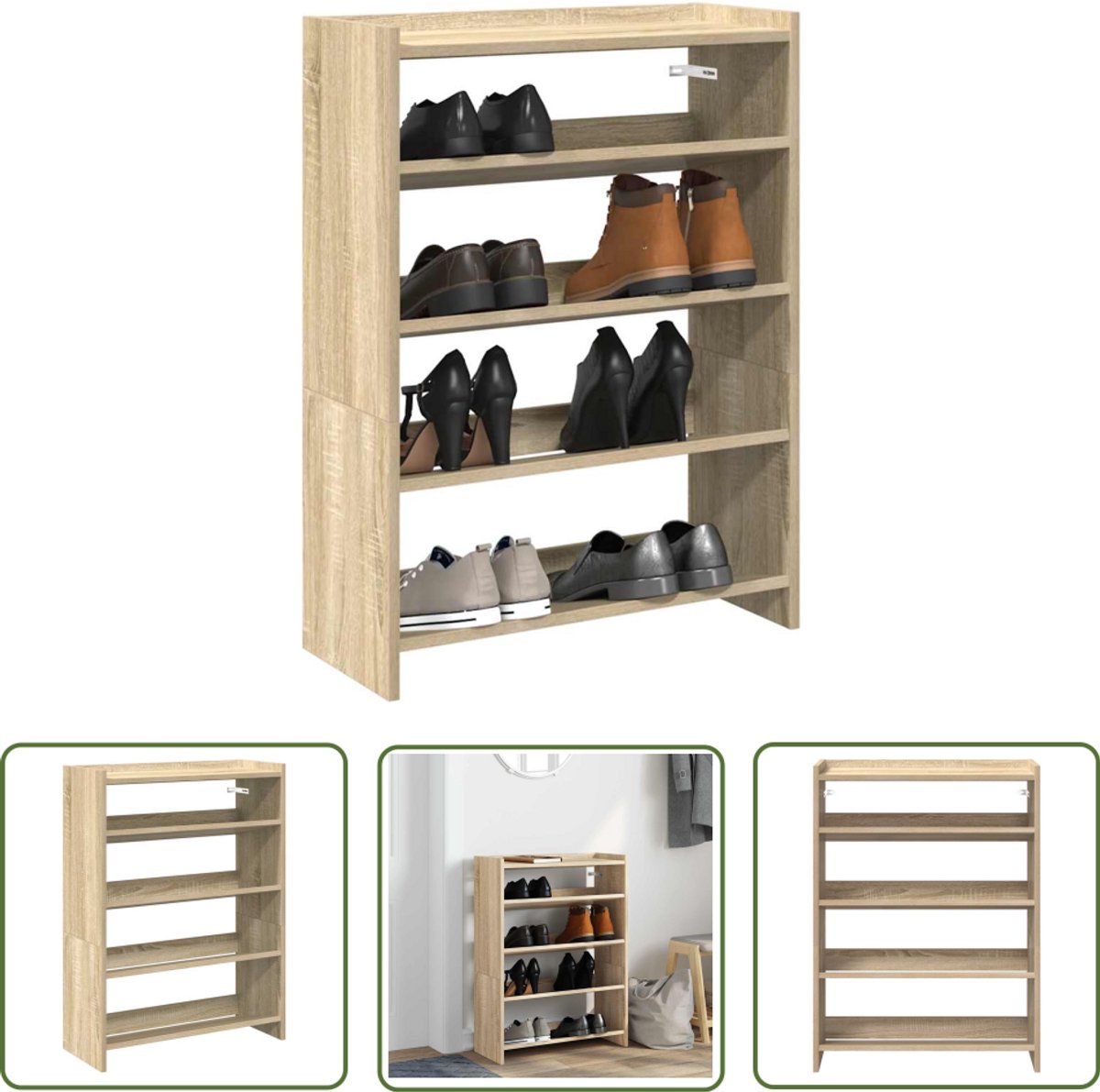 vidaXL Schoenenkast - Schoenenrek - Schoenenrek 60x25x81 cm bewerkt hout sonoma eikenkleurig - Houten Schoenenrek - Sonoma Eiken - Opbergruimte (8025340900263)