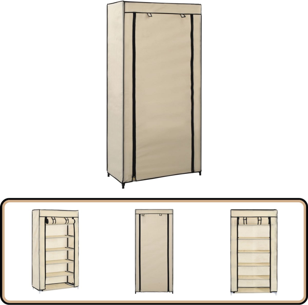 vidaXL Schoenenkast met hoes - 58x28x106 cm - crème Schoenenkast - Schoenenopslag - Kledingkast - Bergruimte - Organisatie (8204638420908)
