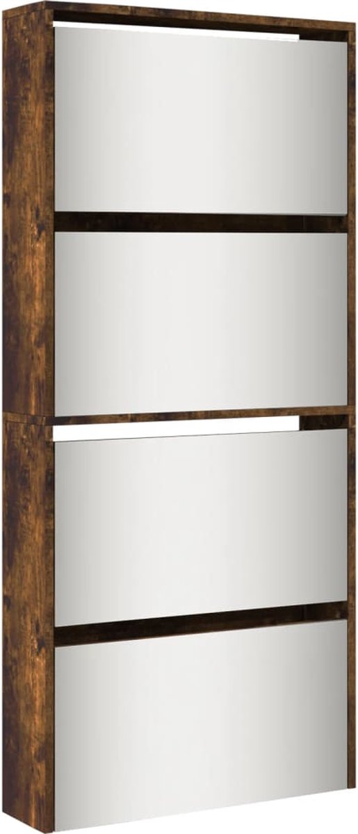 vidaXL Schoenenkast met spiegel 4-laags 63x17x134 cm gerookt eiken (8721012989177)