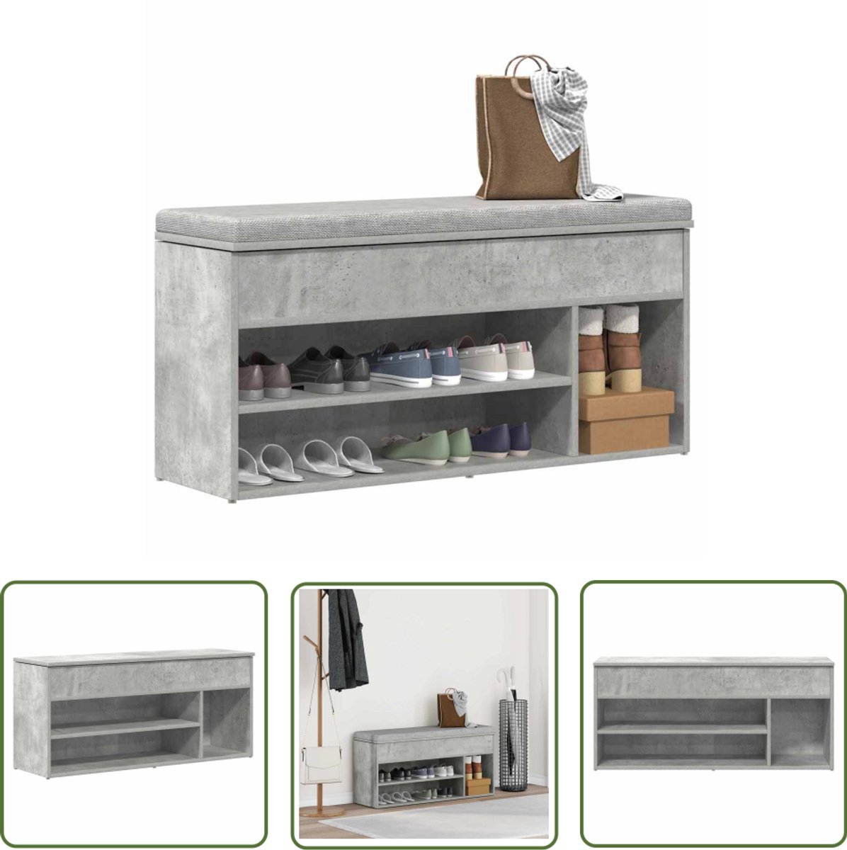 vidaXL Schoenenopbergers - Schoenenbank - Schoenenbank 102x30,5x45 cm bewerkt hout betongrijs - Houten Bank - Betonnen Grijze Bank - Stoere Bank (8025340998871)