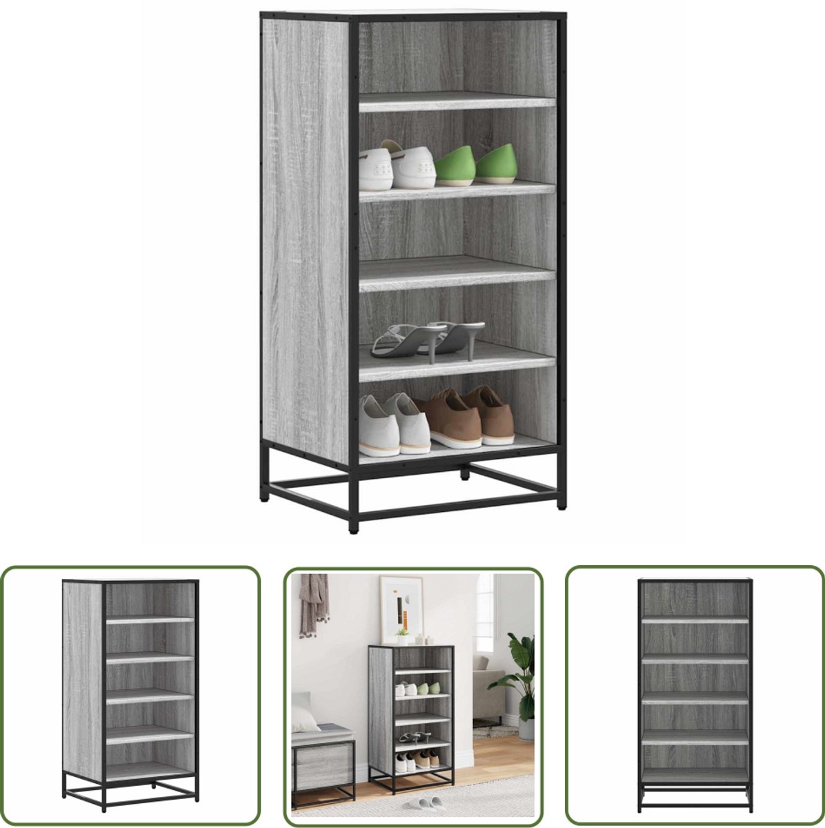 vidaXL Schoenenopbergers - Schoenenrek - Schoenenrek 48x38x97,5 cm bewerkt hout grijs sonoma eikenkleur - Houten Schoenenrek - Grijze Schoenenkast - Vintage Schoenenrek (8017023861190)