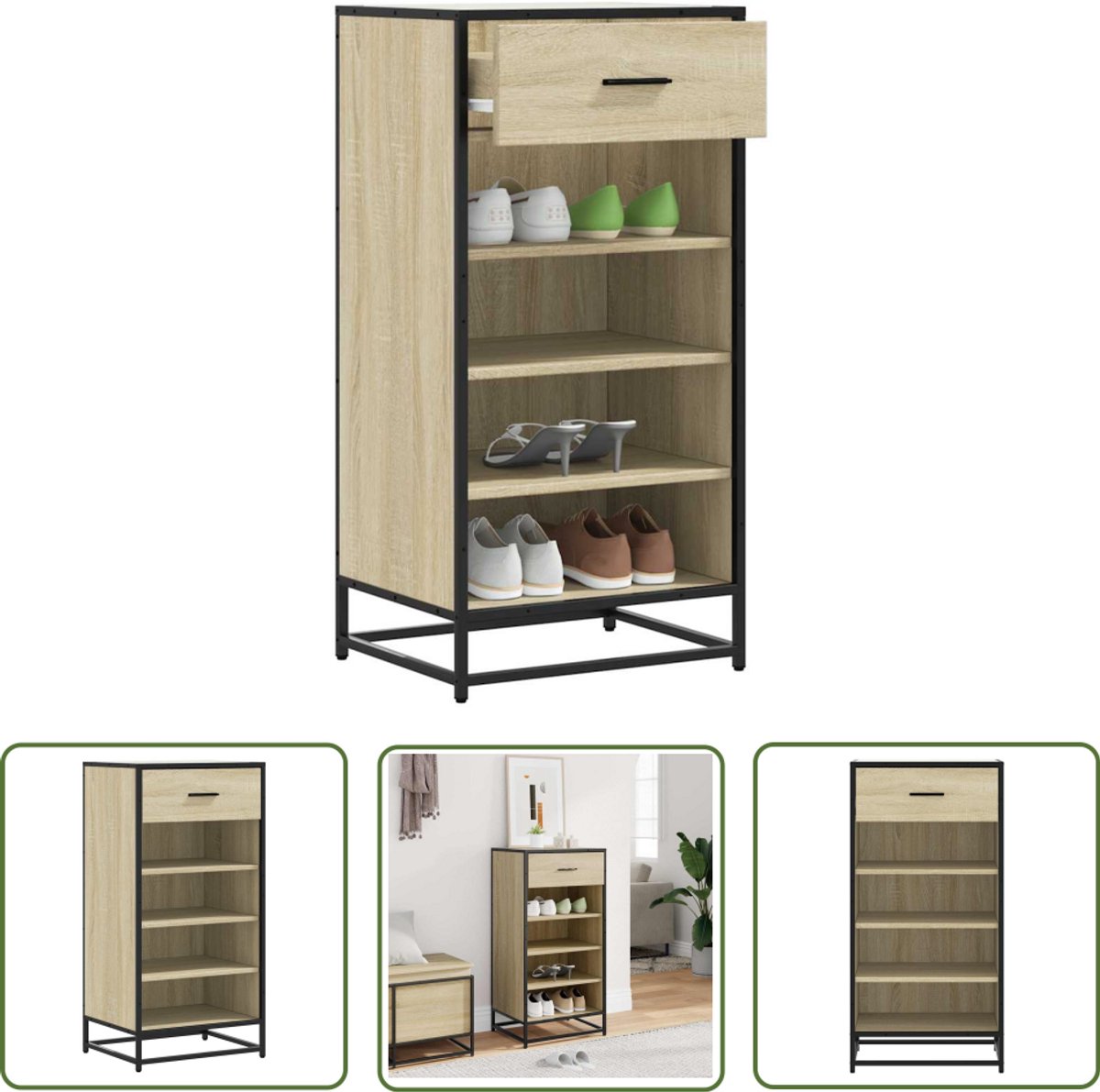 vidaXL Schoenenopbergers - Schoenenrek - Schoenenrek 48x38x97,5 cm bewerkt hout sonoma eikenkleurig - Houten Schoenenrek - Sonoma Eiken - Vintage Schoenenrek (8028506503346)