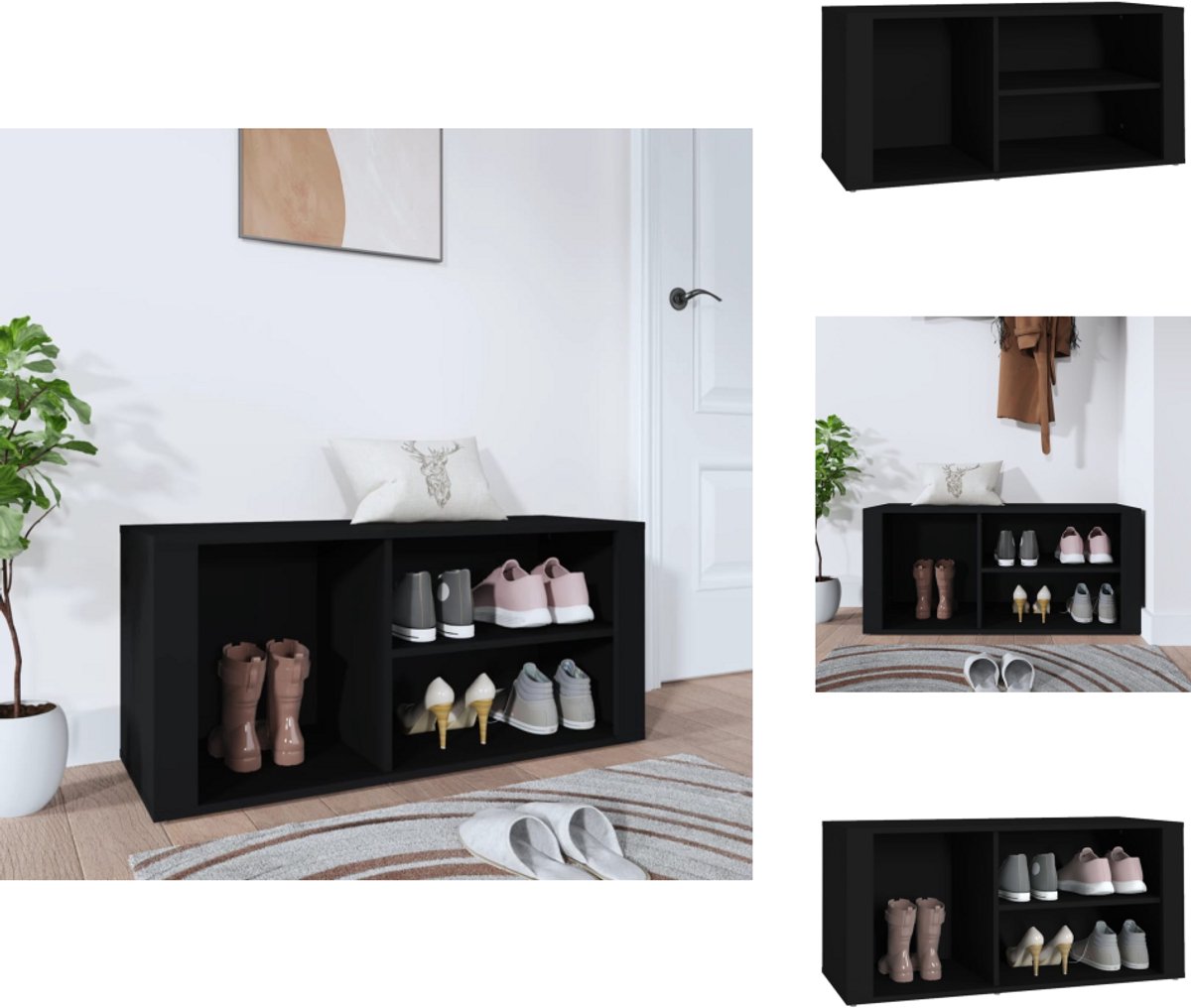 vidaXL Schoenenrek - Schoenenrekken - Opbergrek Voor Schoenen - Schoenenstellage - Schoenenkast 100x35x45 cm bewerkt hout zwart (8721032943029)