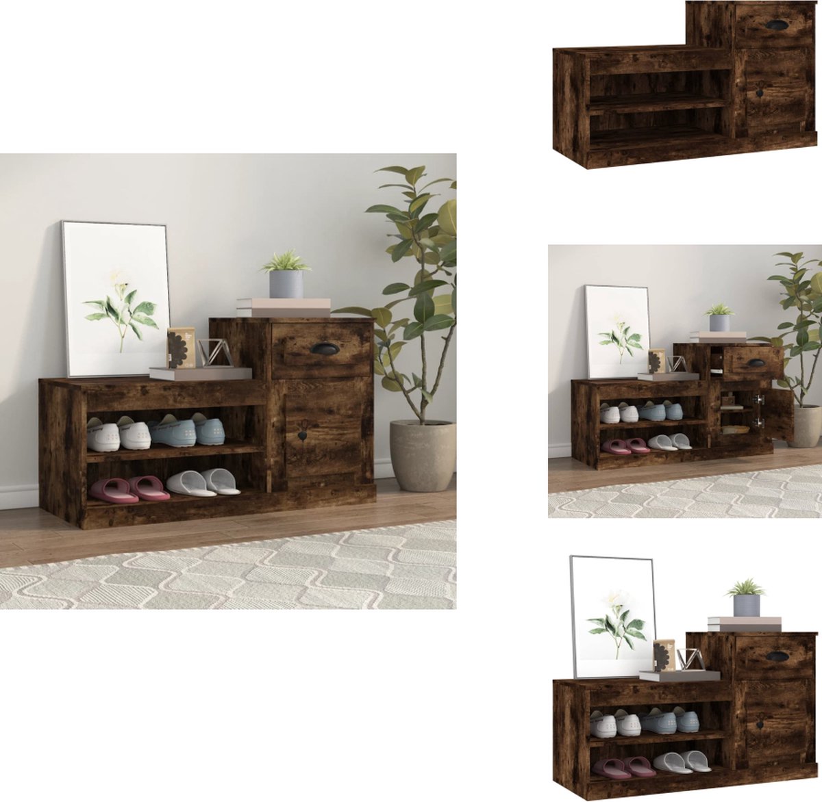 vidaXL Schoenenrek - Schoenenrekken - Opbergrek Voor Schoenen - Schoenenstellage - Schoenenkast 100x42x60 cm bewerkt hout gerookt eikenkleurig (8721032945245)