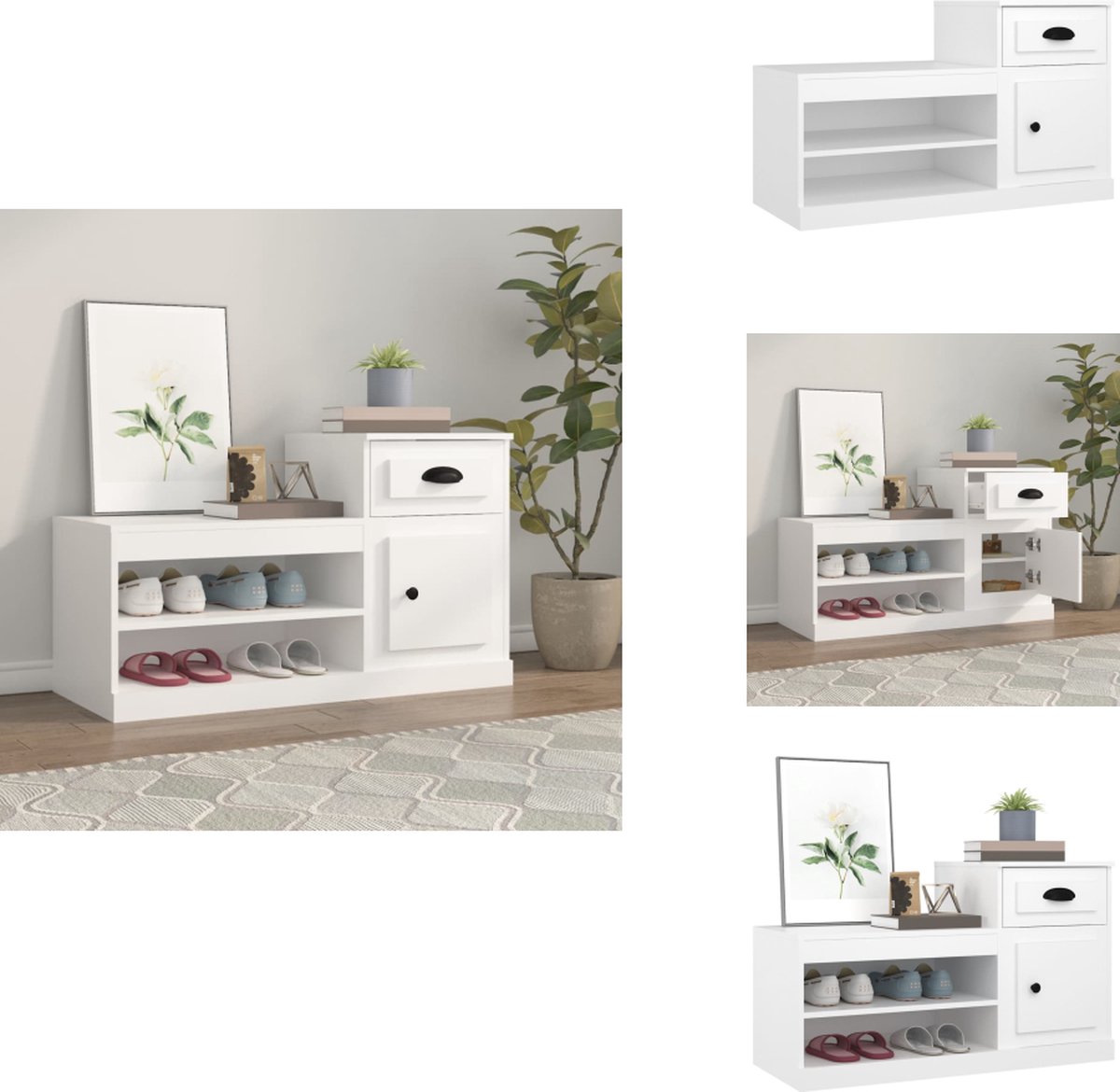 vidaXL Schoenenrek - Schoenenrekken - Opbergrek Voor Schoenen - Schoenenstellage - Schoenenkast 100x42x60 cm bewerkt hout wit (8721096979422)