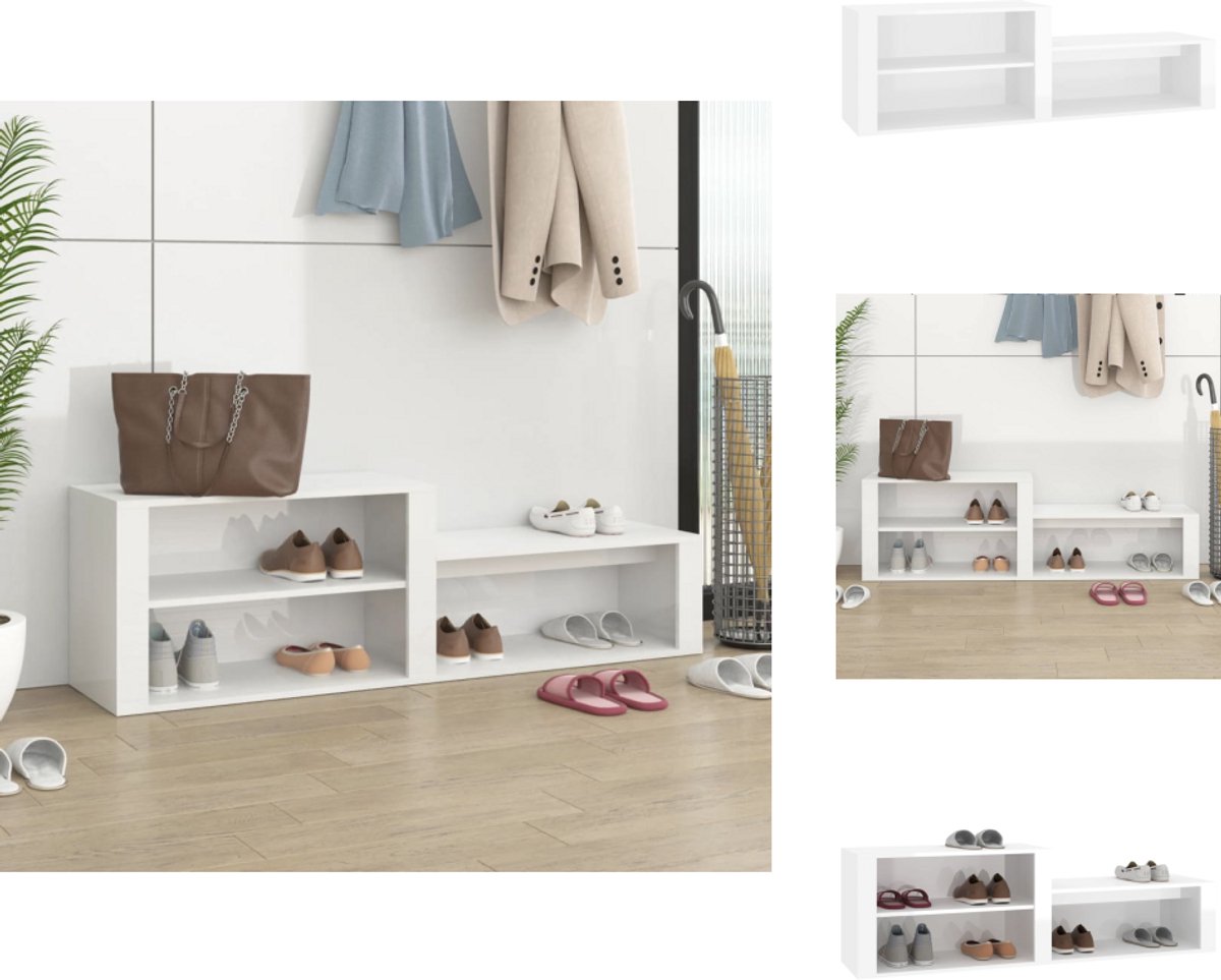 vidaXL Schoenenrek - Schoenenrekken - Opbergrek Voor Schoenen - Schoenenstellage - Schoenenkast 150x35x45 cm bewerkt hout hoogglans wit (8721032942039)