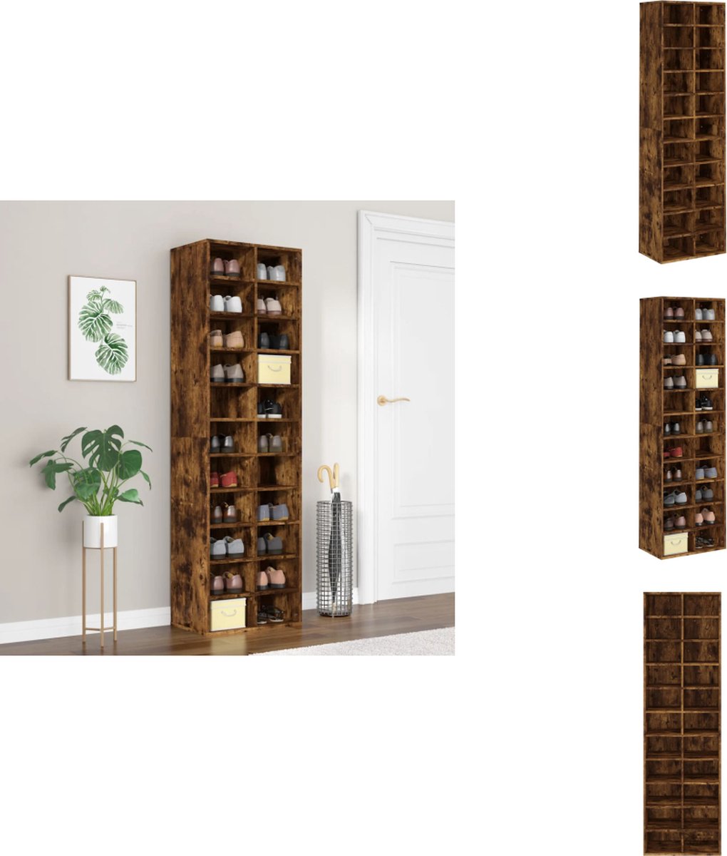 vidaXL Schoenenrek - Schoenenrekken - Opbergrek Voor Schoenen - Schoenenstellage - Schoenenkast 54x34x183 cm bewerkt hout gerookt eikenkleurig (8721032942206)