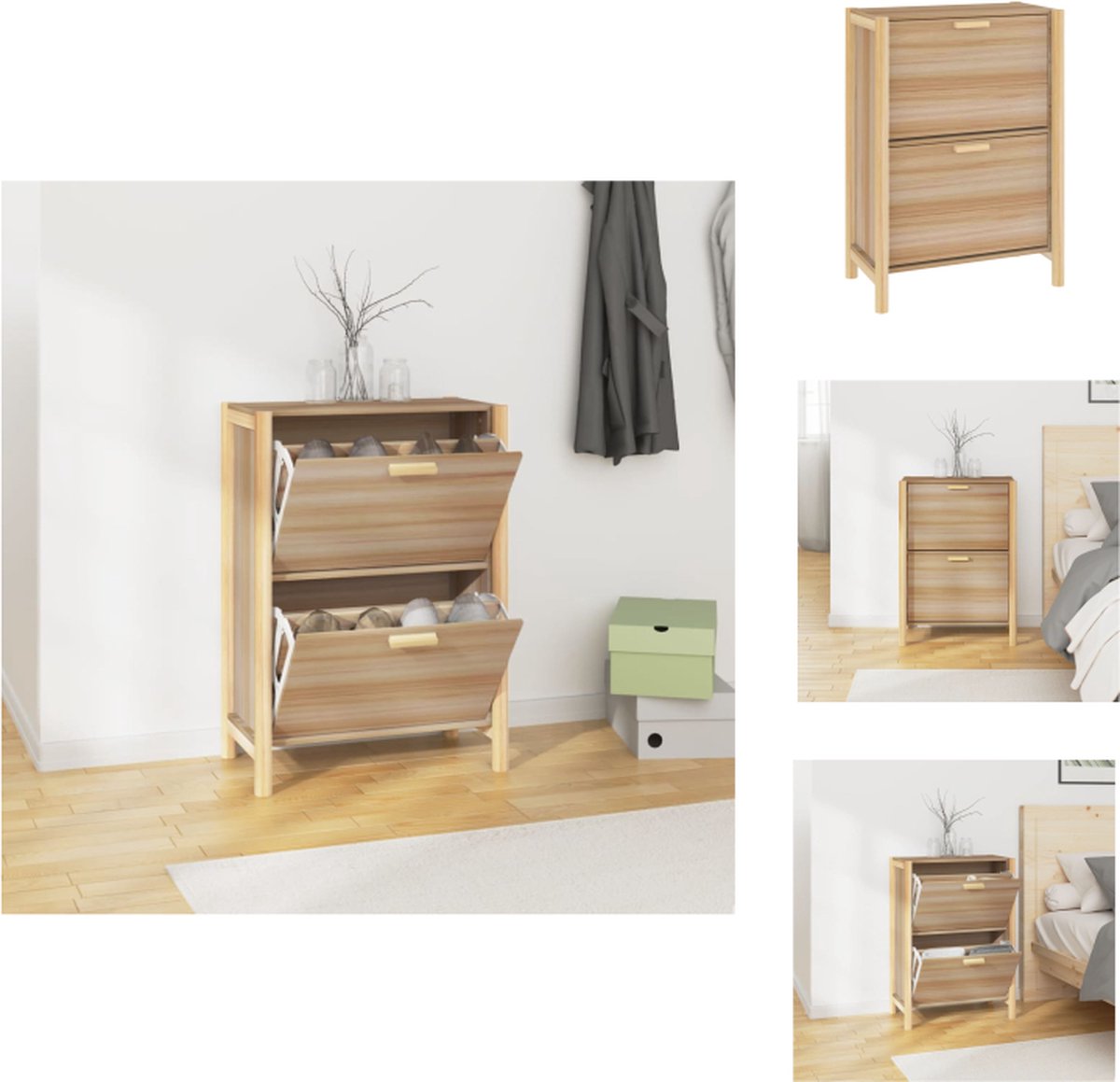 vidaXL Schoenenrek - Schoenenrekken - Opbergrek Voor Schoenen - Schoenenstellage - Schoenenkast 57,5x33x80 cm bewerkt hout (8721032944170)