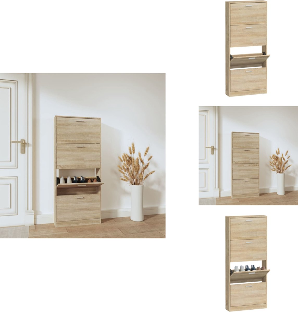 vidaXL Schoenenrek - Schoenenrekken - Opbergrek Voor Schoenen - Schoenenstellage - Schoenenkast 59x17x150 cm bewerkt hout eikenkleurig (8721096753954)