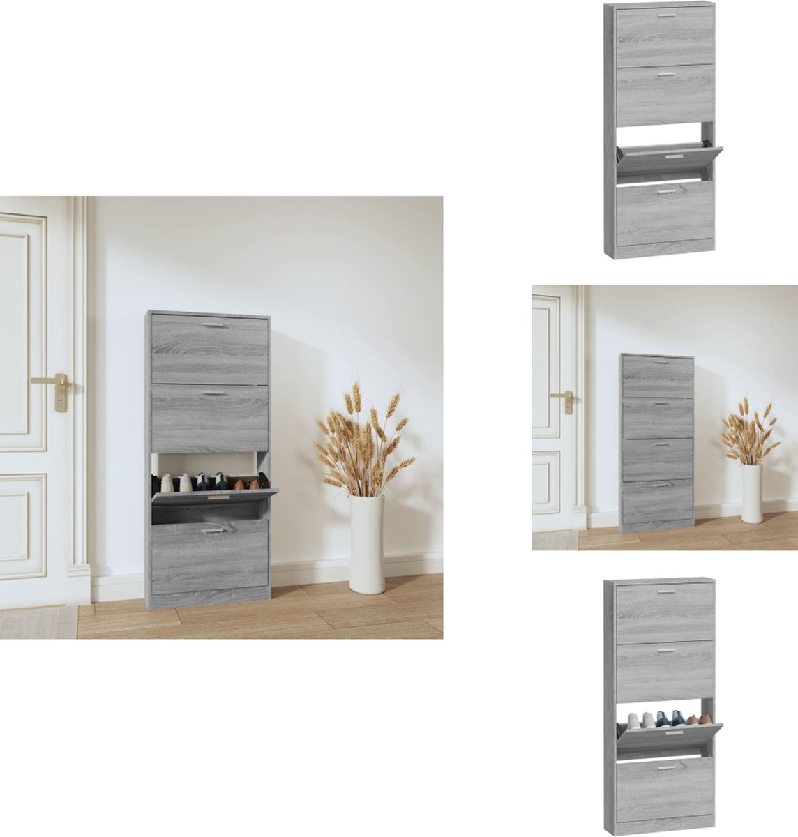 vidaXL Schoenenrek - Schoenenrekken - Opbergrek Voor Schoenen - Schoenenstellage - Schoenenkast 59x17x150 cm bewerkt hout grijs sonoma (8721096968945)