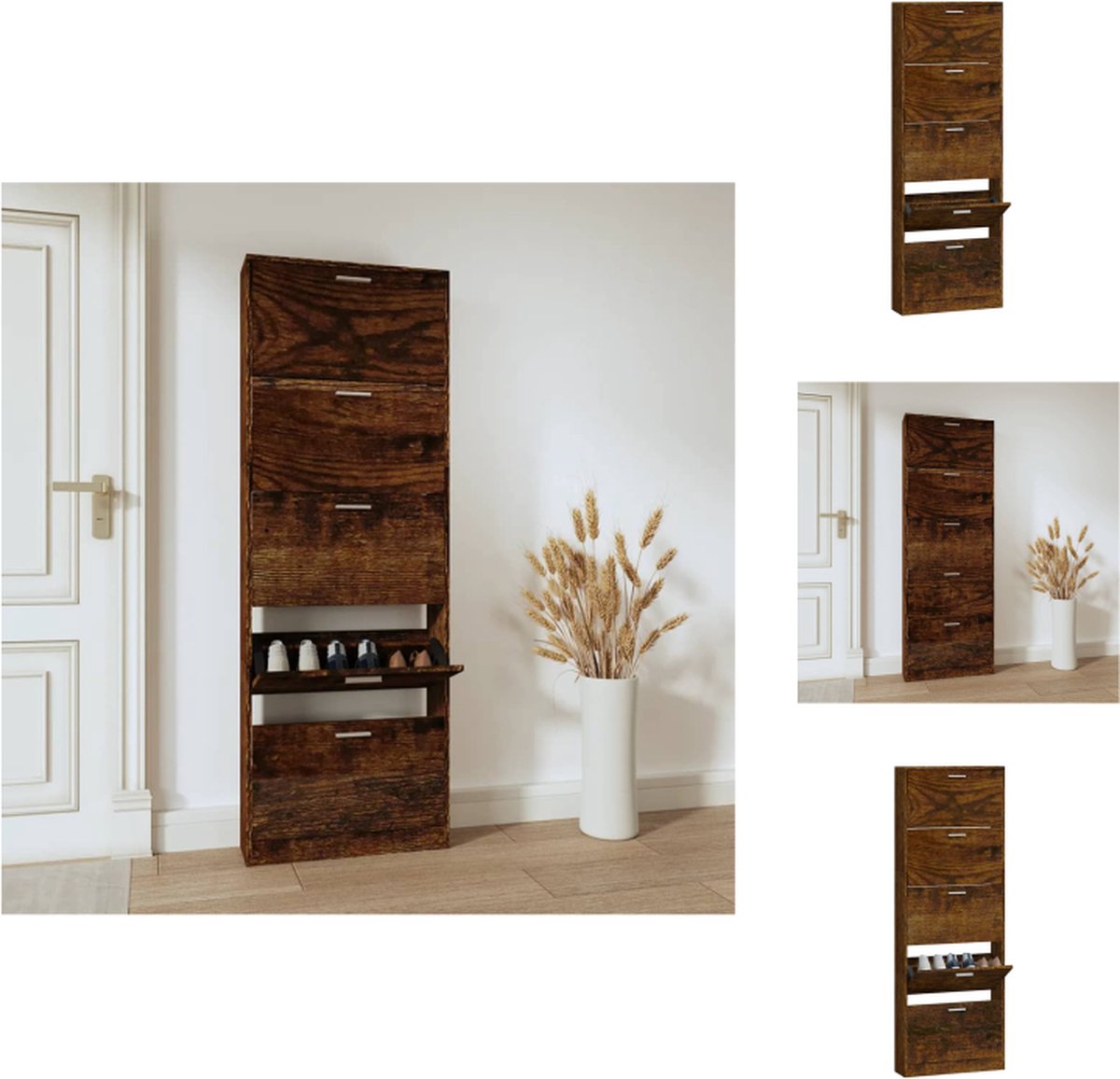 vidaXL Schoenenrek - Schoenenrekken - Opbergrek Voor Schoenen - Schoenenstellage - Schoenenkast 59x17x169 cm bewerkt hout gerookt eikenkleurig (8721032941971)
