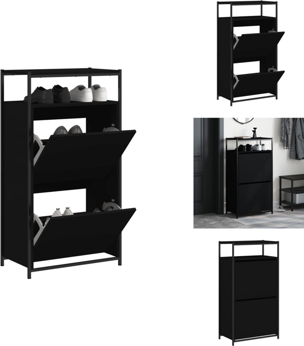 vidaXL Schoenenrek - Schoenenrekken - Opbergrek Voor Schoenen - Schoenenstellage - Schoenenkast 60x34x112 cm bewerkt hout zwart (8065716465675)