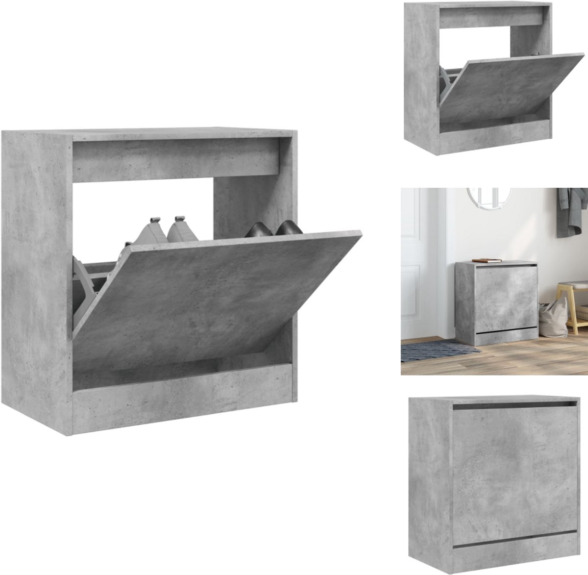 vidaXL Schoenenrek - Schoenenrekken - Opbergrek Voor Schoenen - Schoenenstellage - Schoenenkast 60x34x63,5 cm bewerkt hout betongrijs (8088274919145)