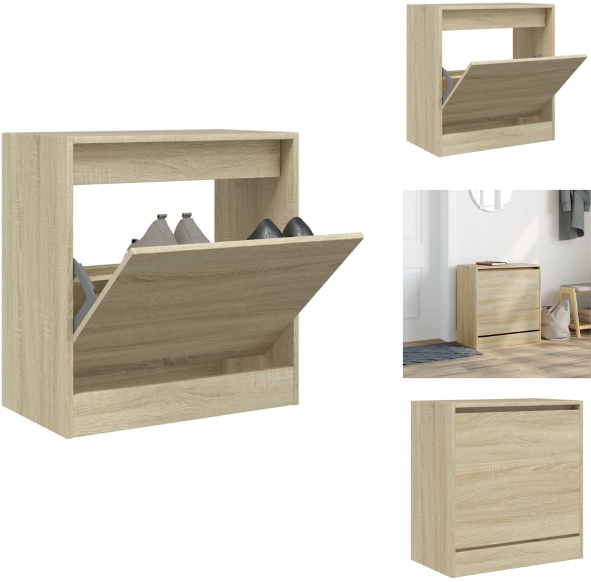 vidaXL Schoenenrek - Schoenenrekken - Opbergrek Voor Schoenen - Schoenenstellage - Schoenenkast 60x34x63,5 cm bewerkt hout sonoma eikenkleurig (8099232108051)