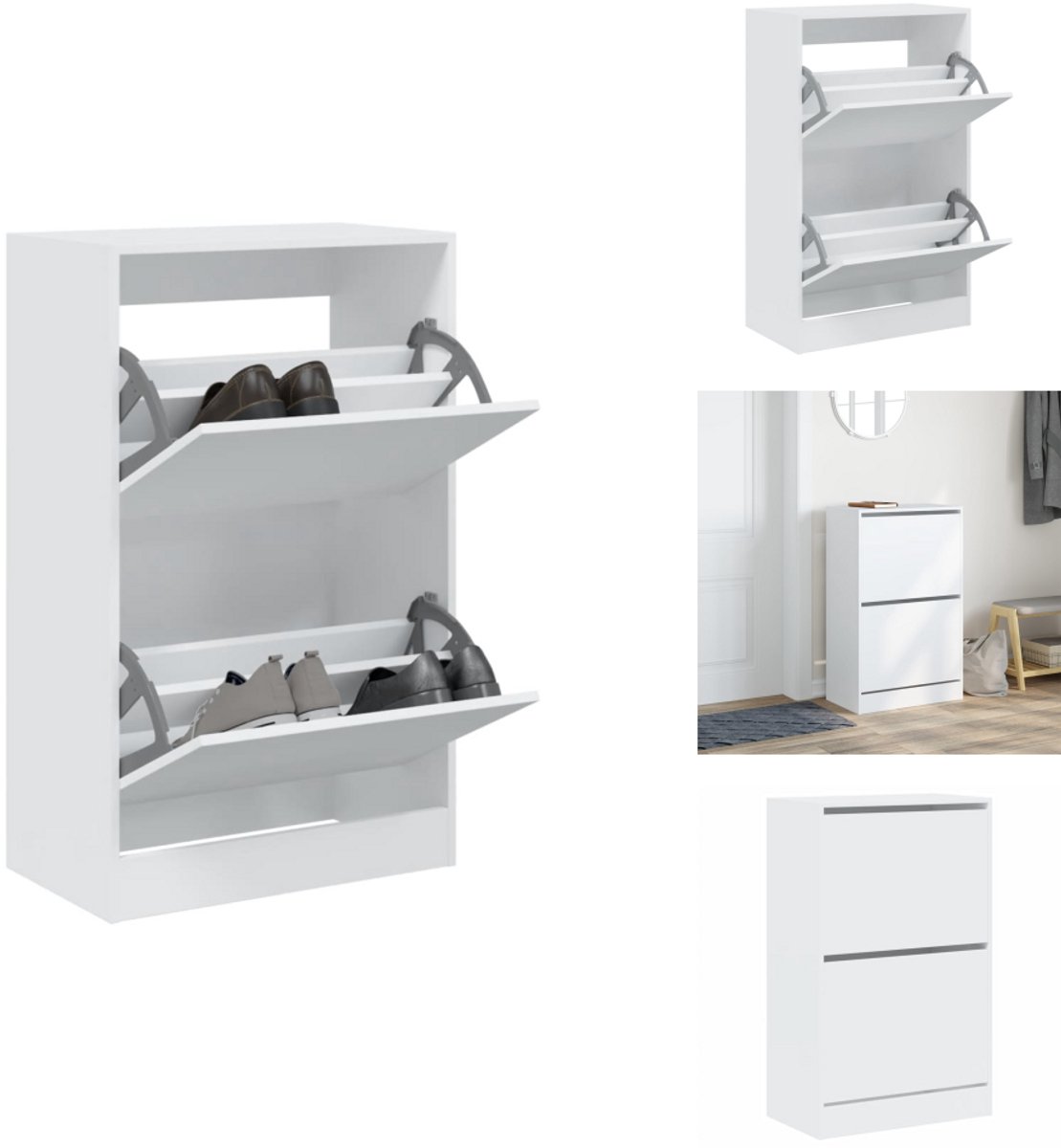 vidaXL Schoenenrek - Schoenenrekken - Opbergrek Voor Schoenen - Schoenenstellage - Schoenenkast 60x34x96,5 cm bewerkt hout wit (8065716400539)