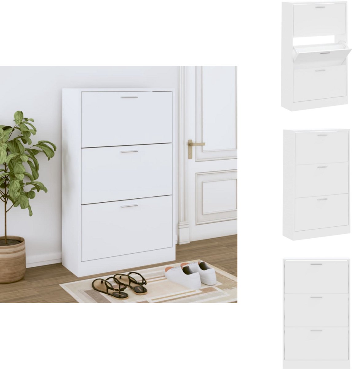 vidaXL Schoenenrek - Schoenenrekken - Opbergrek Voor Schoenen - Schoenenstellage - Schoenenkast 63x24x103 cm bewerkt hout wit (8721096745393)