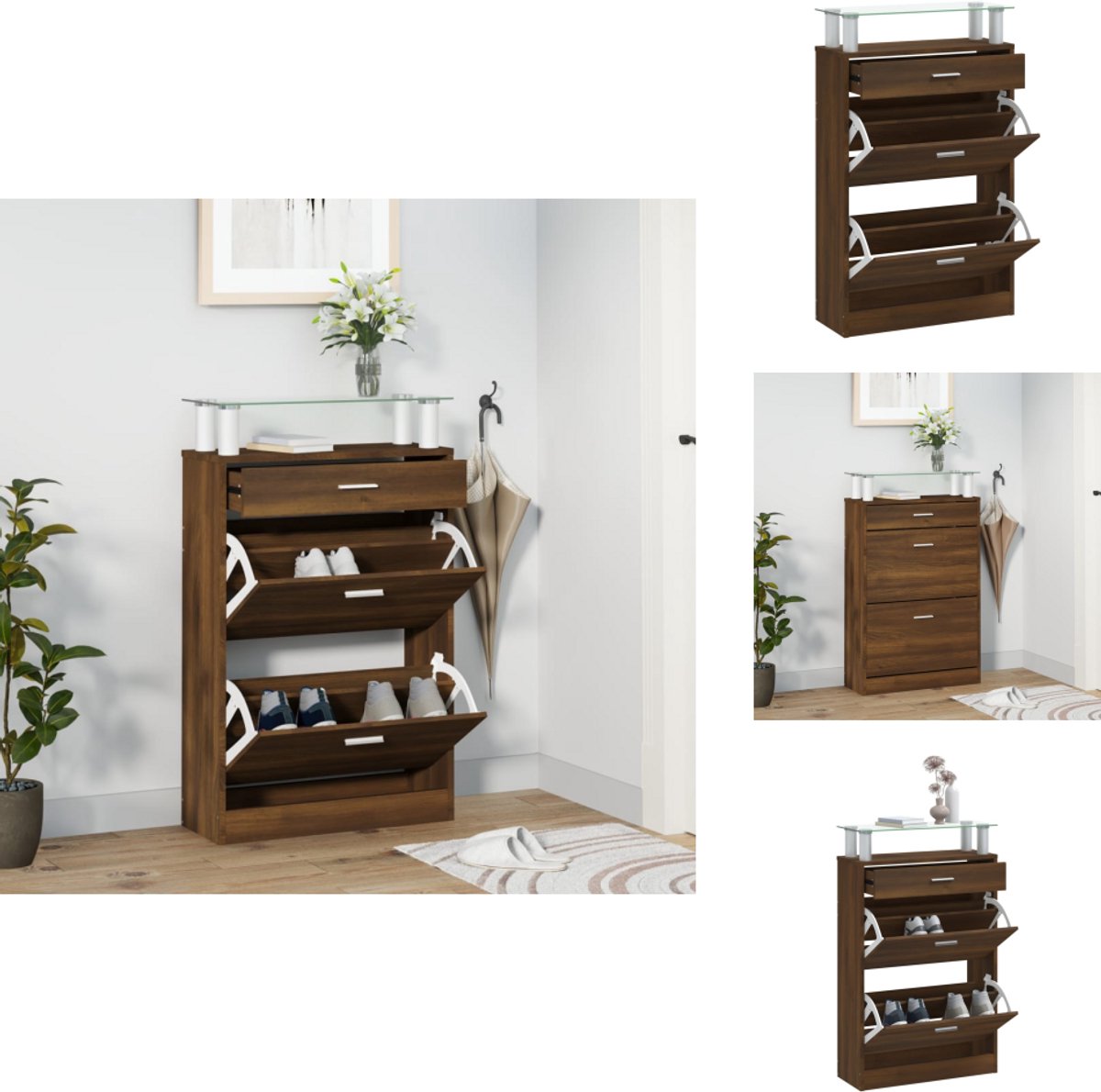 vidaXL Schoenenrek - Schoenenrekken - Opbergrek Voor Schoenen - Schoenenstellage - Schoenenkast 63x24x104 cm bewerkt hout bruin eikenkleur (8721096882340)