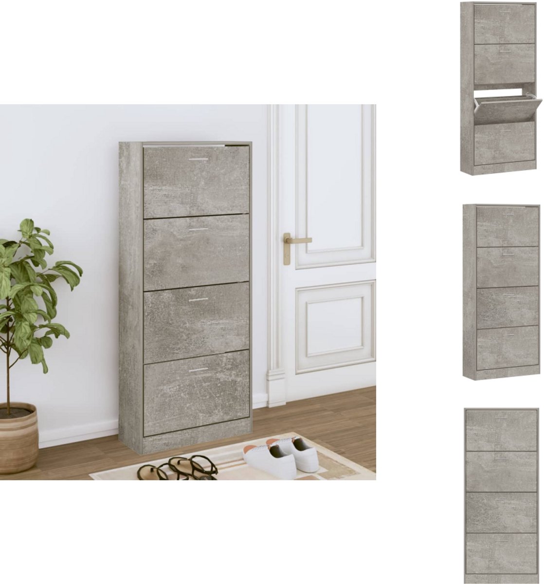 vidaXL Schoenenrek - Schoenenrekken - Opbergrek Voor Schoenen - Schoenenstellage - Schoenenkast 63x24x147 cm bewerkt hout betongrijs (8037859873709)