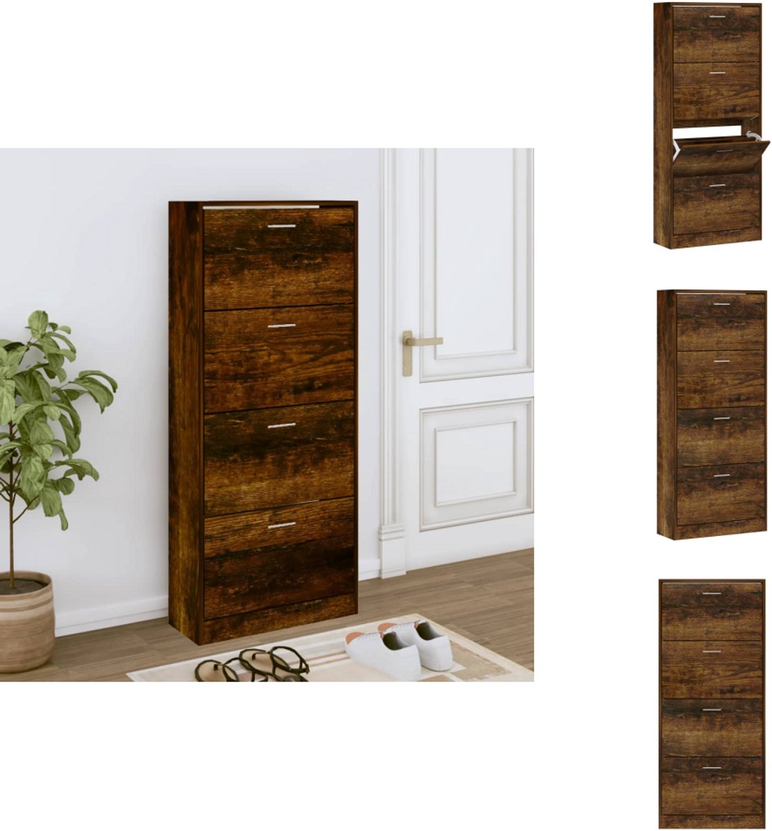 vidaXL Schoenenrek - Schoenenrekken - Opbergrek Voor Schoenen - Schoenenstellage - Schoenenkast 63x24x147 cm bewerkt hout gerookt eikenkleurig (8721096980541)