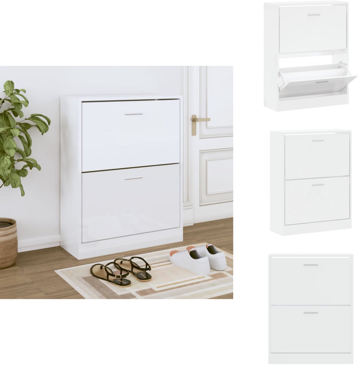 vidaXL Schoenenrek - Schoenenrekken - Opbergrek Voor Schoenen - Schoenenstellage - Schoenenkast 63x24x81 cm bewerkt hout hoogglans wit (8721096871948)