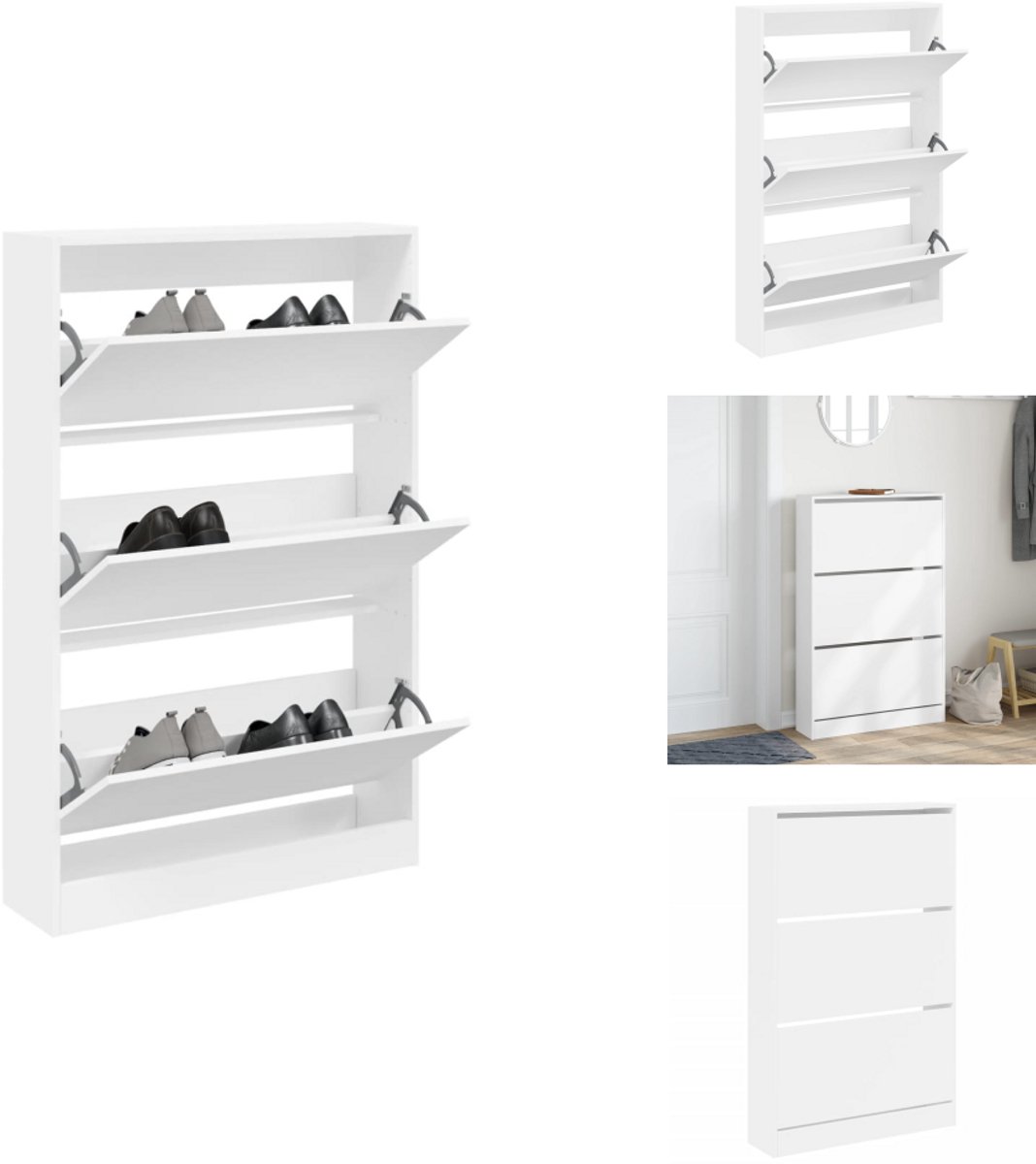 vidaXL Schoenenrek - Schoenenrekken - Opbergrek Voor Schoenen - Schoenenstellage - Schoenenkast 80x21x125,5 cm bewerkt hout wit (8065716465767)