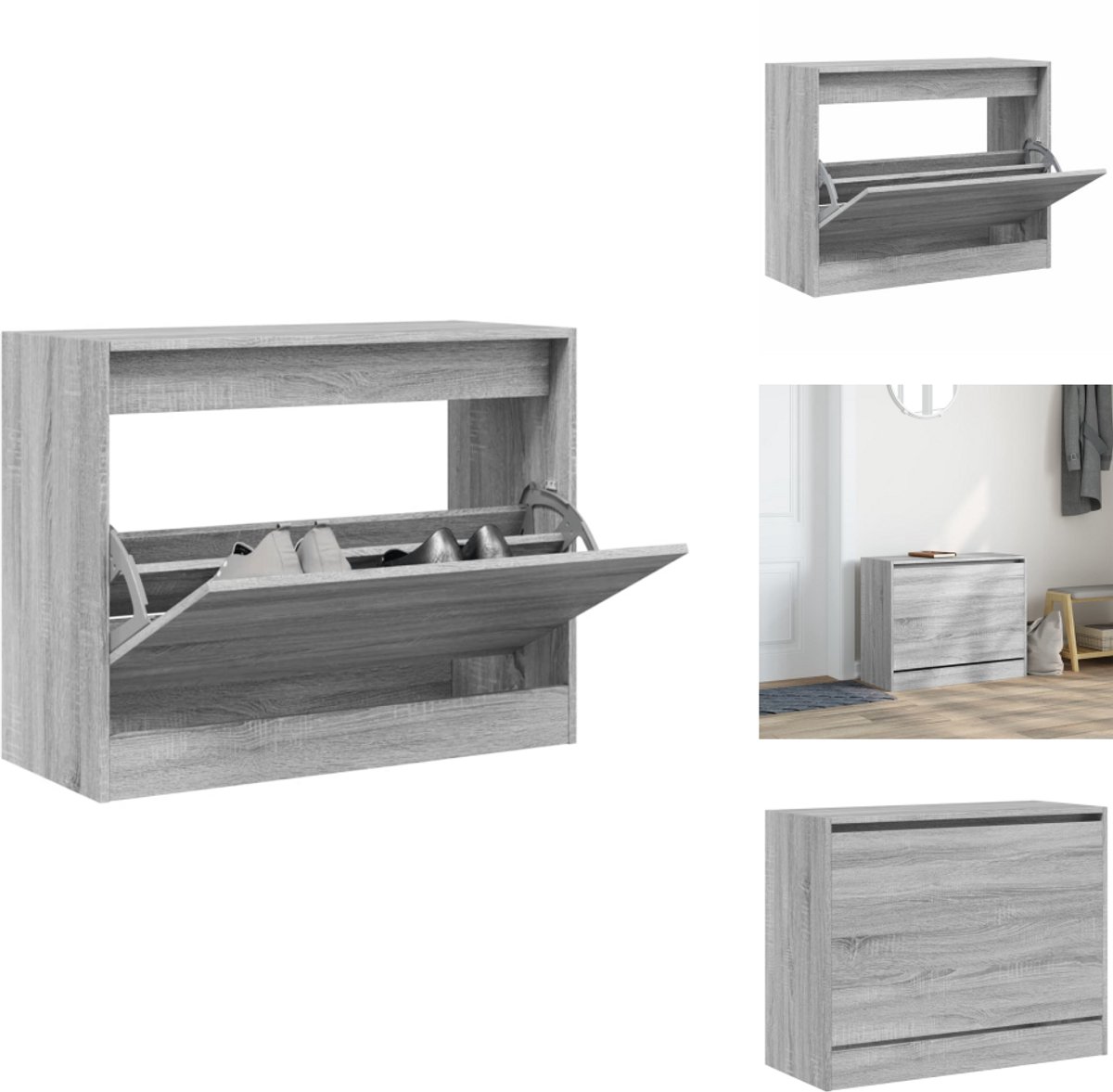 vidaXL Schoenenrek - Schoenenrekken - Opbergrek Voor Schoenen - Schoenenstellage - Schoenenkast 80x34x63 cm bewerkt hout grijs sonoma eikenkleurig (8065716412754)