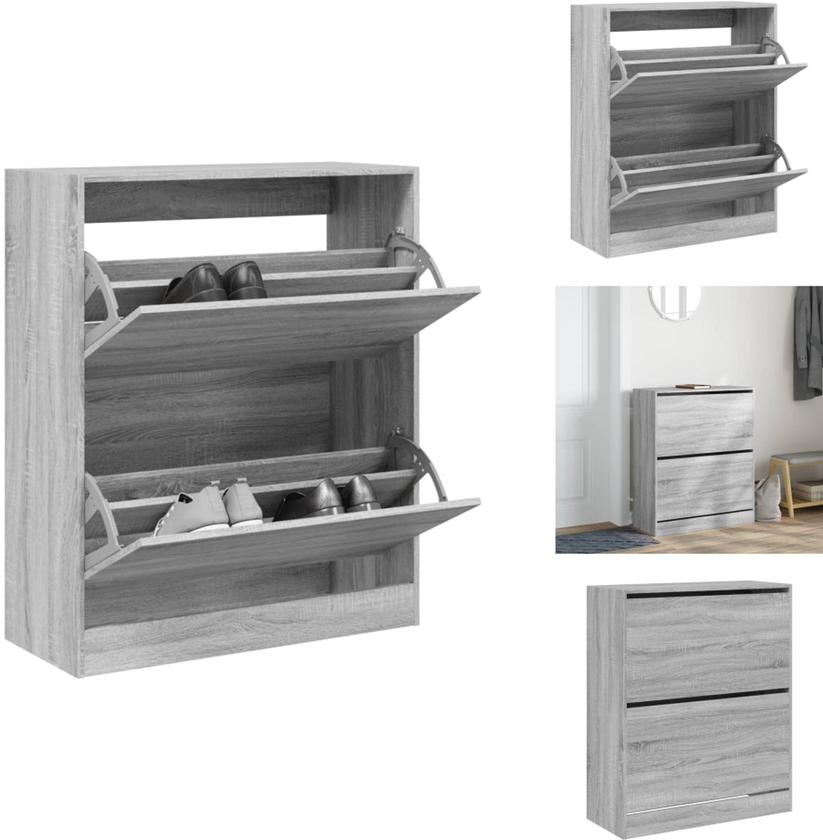 vidaXL Schoenenrek - Schoenenrekken - Opbergrek Voor Schoenen - Schoenenstellage - Schoenenkast 80x34x96,5 cm bewerkt hout grijs sonoma eikenkleur (8106253191464)