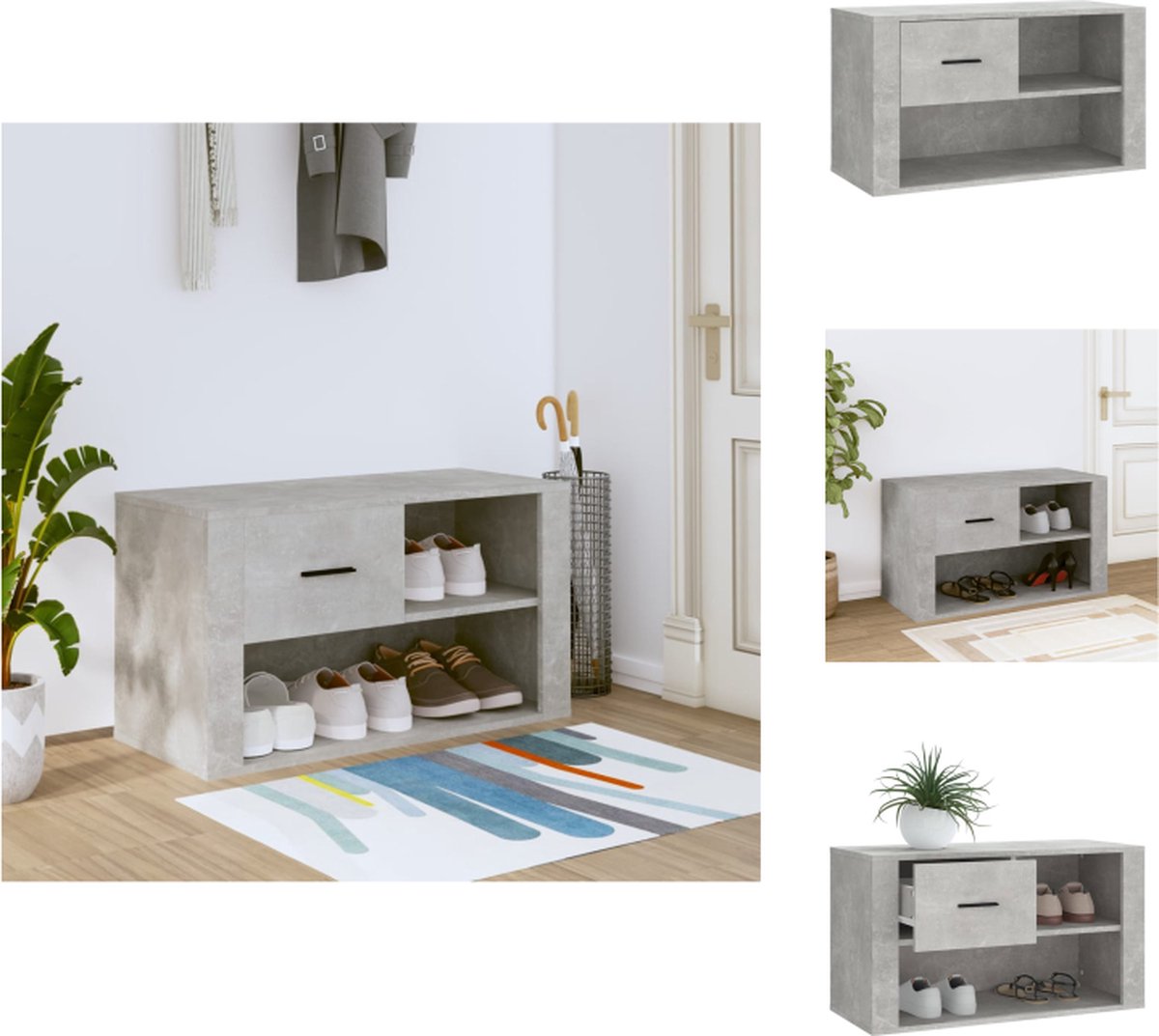 vidaXL Schoenenrek - Schoenenrekken - Opbergrek Voor Schoenen - Schoenenstellage - Schoenenkast 80x35x45 cm bewerkt hout betongrijs (8721032941025)