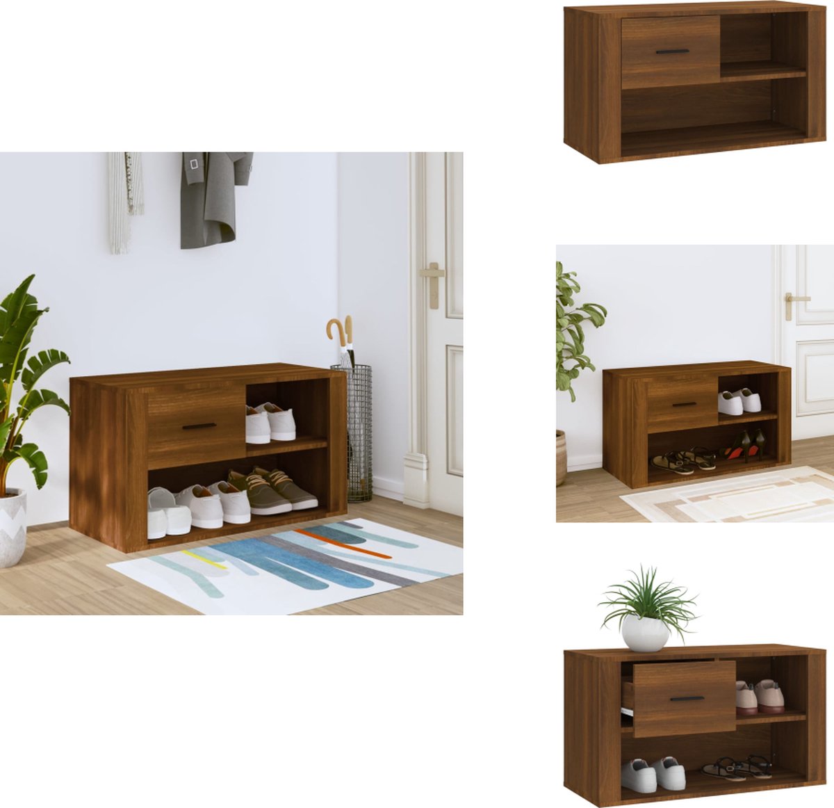vidaXL Schoenenrek - Schoenenrekken - Opbergrek Voor Schoenen - Schoenenstellage - Schoenenkast 80x35x45 cm bewerkt hout bruin eikenkleur (8721032945313)