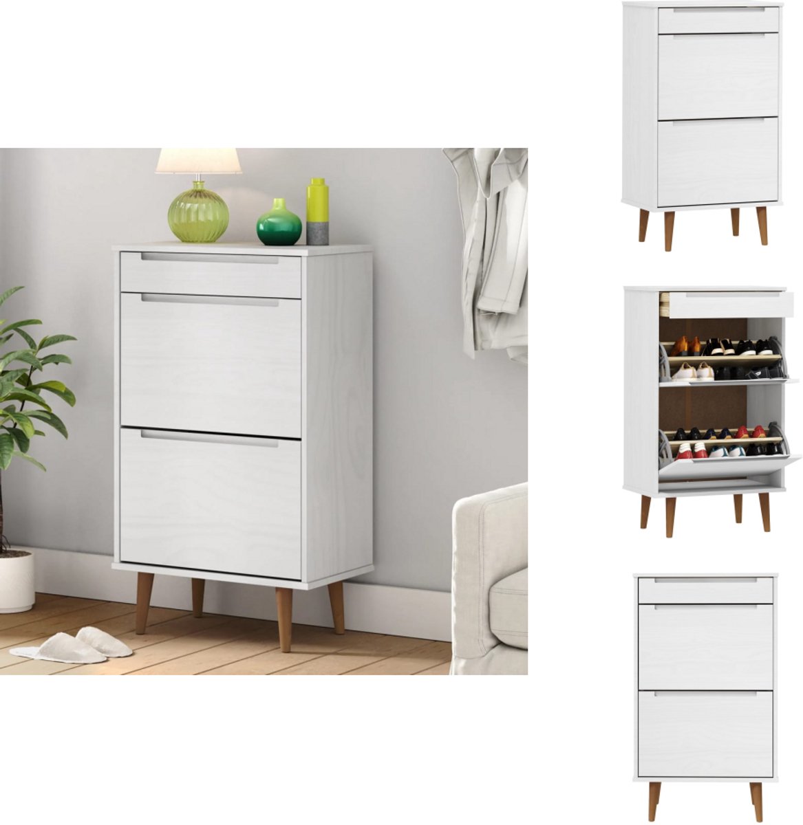 vidaXL Schoenenrek - Schoenenrekken - Opbergrek Voor Schoenen - Schoenenstellage - Schoenenkast MOLDE 59,5x35x103 cm massief grenenhout wit (8067427126456)
