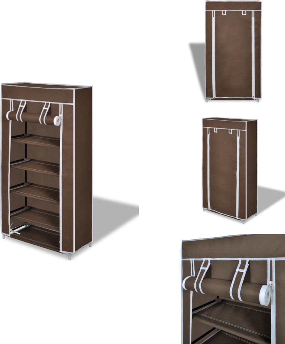 vidaXL Schoenenrek - Schoenenrekken - Schoenen Rek - Schoenen Rekken - Stoffen schoenenrek met hoes 58 x 28 x 106 cm bruin (8721032945399)
