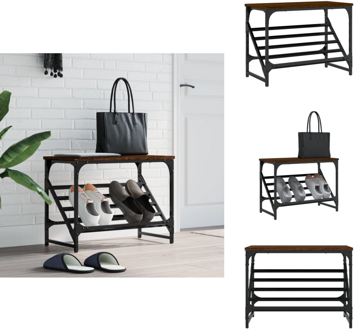 vidaXL Schoenenrek - Schoenenrekken - Schoenenkast - Schoenen Kast - Schoenenrek 60x30x45 cm bewerkt hout bruin eikenkleur (8106252935144)