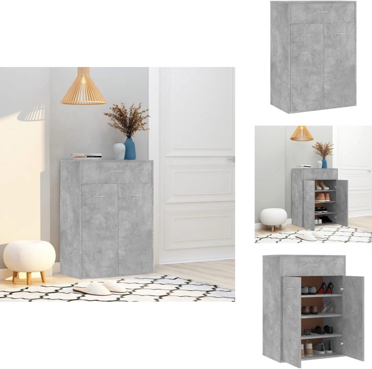 vidaXL Schoenrek - Schoenrekken - Schoenenrek - Schoenenrekken - Schoenenkast 60x35x84 cm bewerkt hout betongrijs (8721032941650)