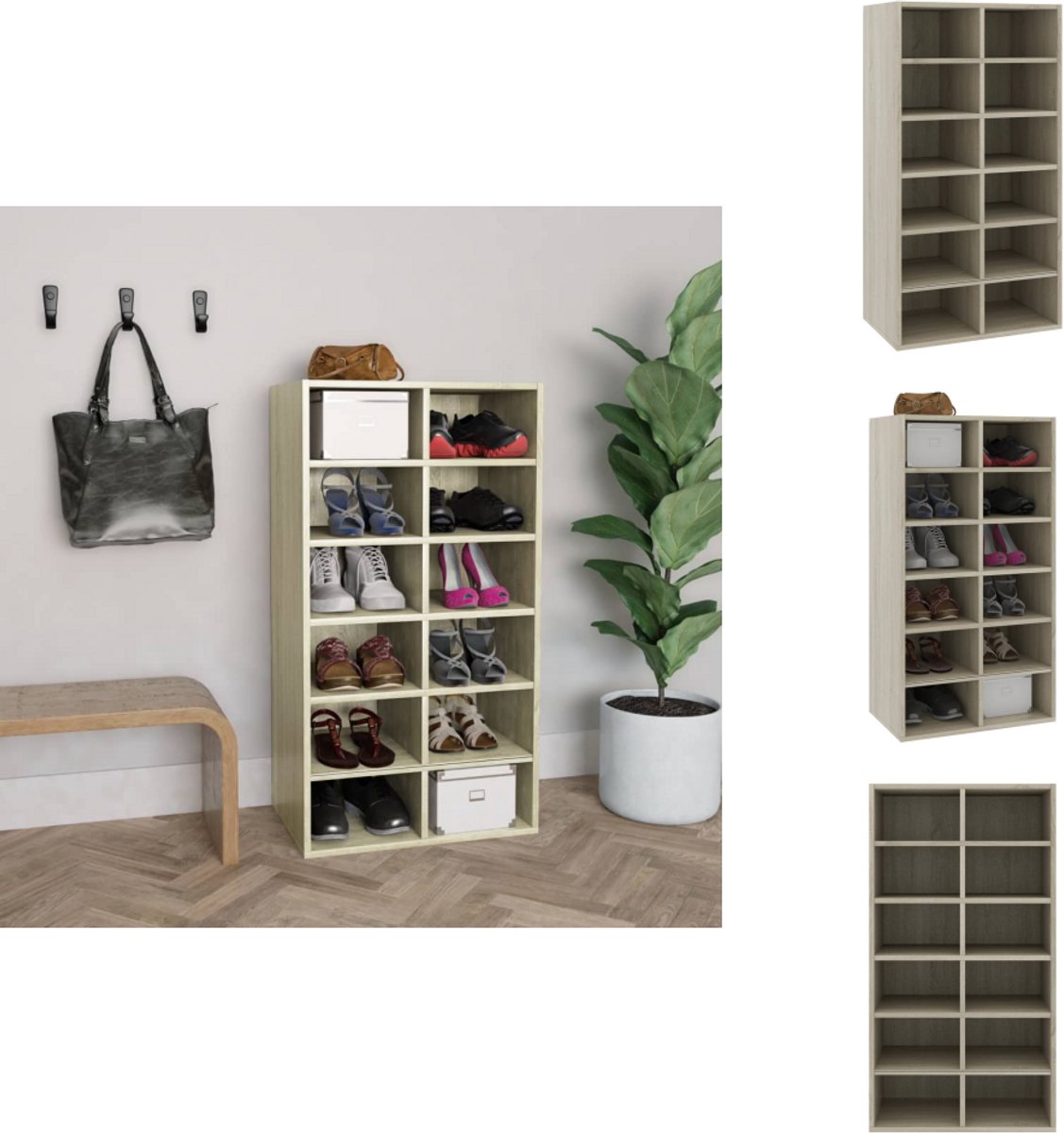 vidaXL Schoenrek - Schoenrekken - Schoenorganiser - Schoenorganisers - Schoenenrek 54x34x100,5 cm bewerkt hout sonoma eikenkleurig (8721032945214)