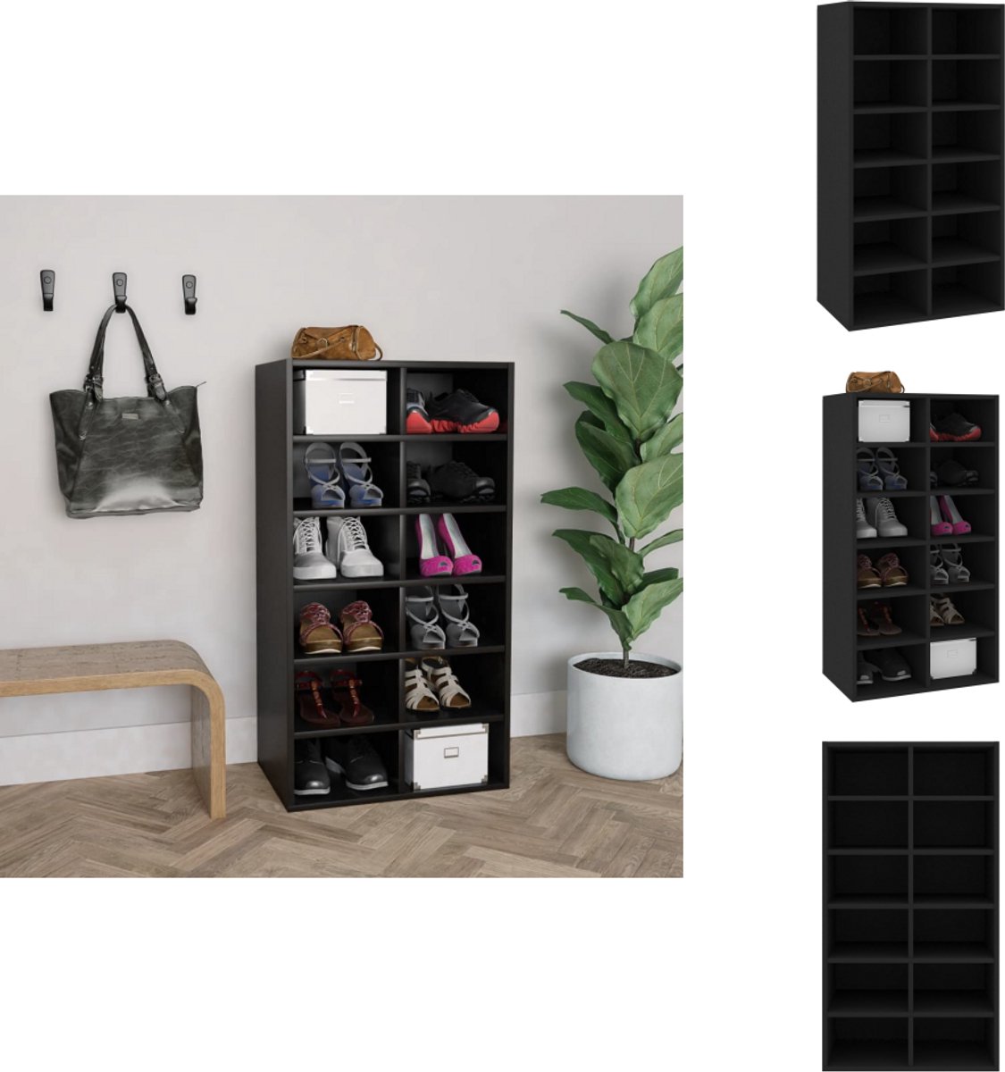 vidaXL Schoenrek - Schoenrekken - Schoenorganiser - Schoenorganisers - Schoenenrek 54x34x100,5 cm bewerkt hout zwart (8721032942343)