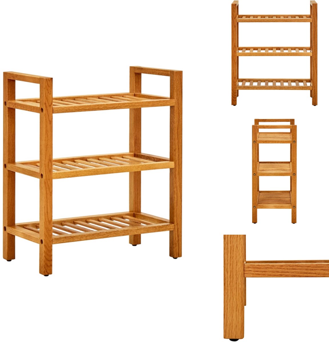 vidaXL Schoenrek - Schoenrekken - Schoenorganiser - Schoenorganisers - Schoenenrek met 3 schappen 50x27x60 cm massief eikenhout (8721032944651)