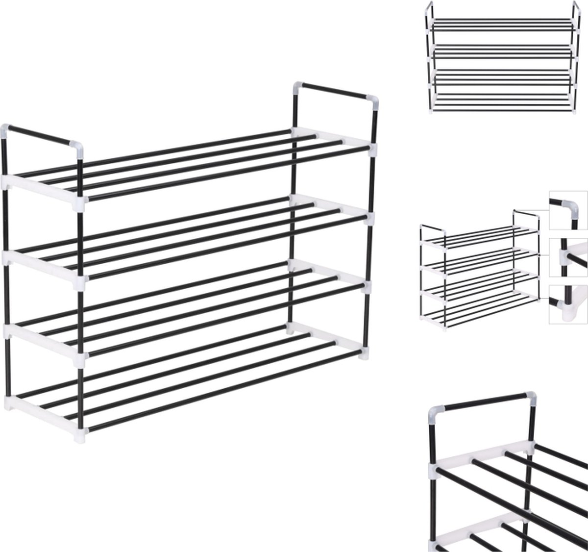 vidaXL Schoenrek - Schoenrekken - Schoenorganiser - Schoenorganisers - Schoenenrek met 4 schappen metaal en kunststof zwart (8721032941001)